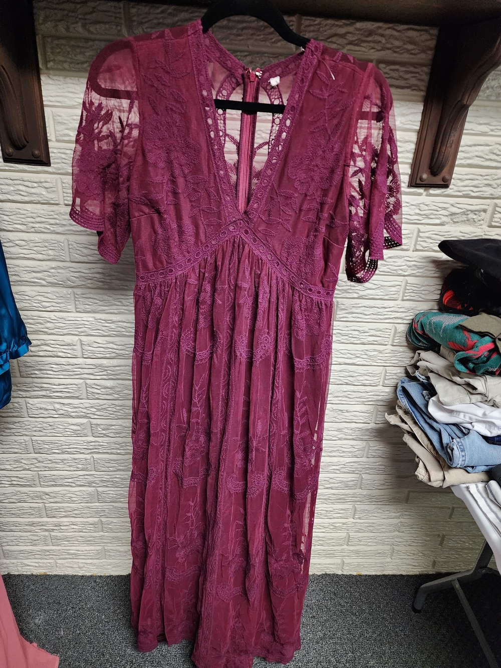 Alter'd State Women's Lace V-Neck Maxi Dress in Wine